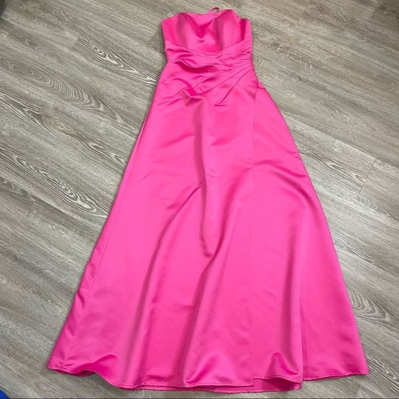Mori Lee By Madeline Gardner Satin A-Line Prom Formal Bridesmaid Maxi Dress - Picture 3 of 11
